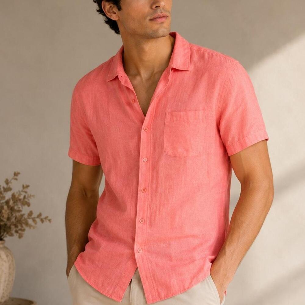 Magaschoni Man Men’s Linen Blend Short Sleeve Button-Up Shirt – Size Small NWT